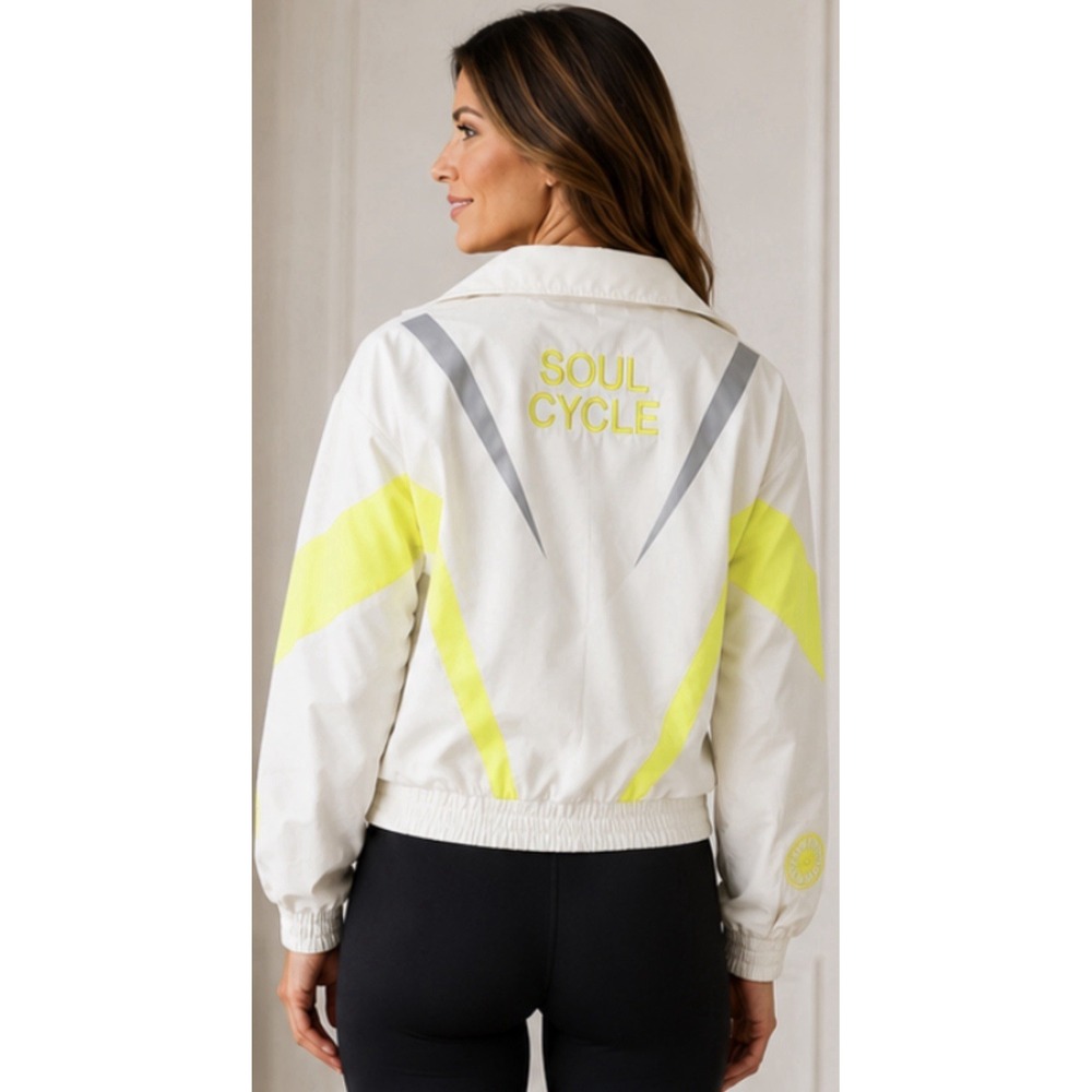 TEREZ Soul Cycle Women's Windbreaker  Jacket XS Beige Neon Yellow Reflective - Picture 2 of 7